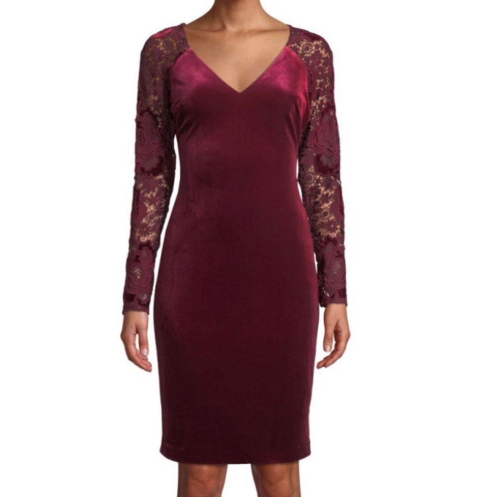 Badgley Mischka Long Sleeve Velvet Sheath Dress